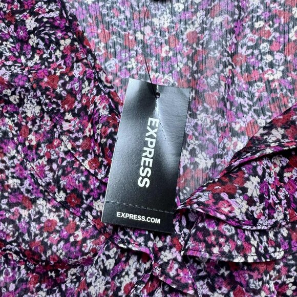 Express Sheer Floral Ruffle Blouse Top NWT Size Small - Picture 6 of 9